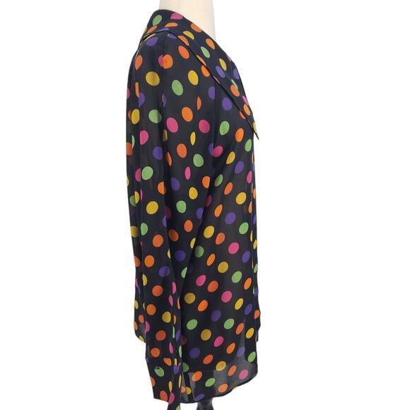 Vintage B.C.B.G. Shirts 70's Polka Dot Sheer Button Front Top - Picture 5 of 9